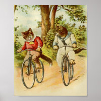 Vintage Cats Riding Bicycles Illustration