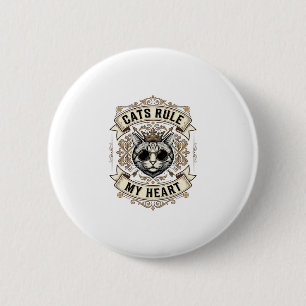 Vintage Cats Rule My Heart Crowned Cat Design_1 6 Cm Round Badge
