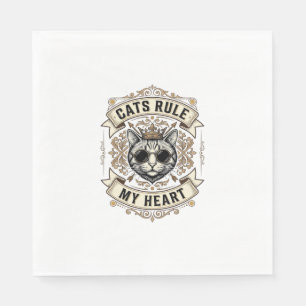 Vintage Cats Rule My Heart Crowned Cat Design_1 Napkin