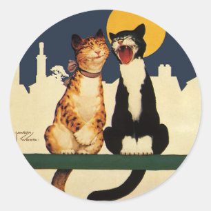 Vintage Cats Singing, Funny and Silly Animals Classic Round Sticker