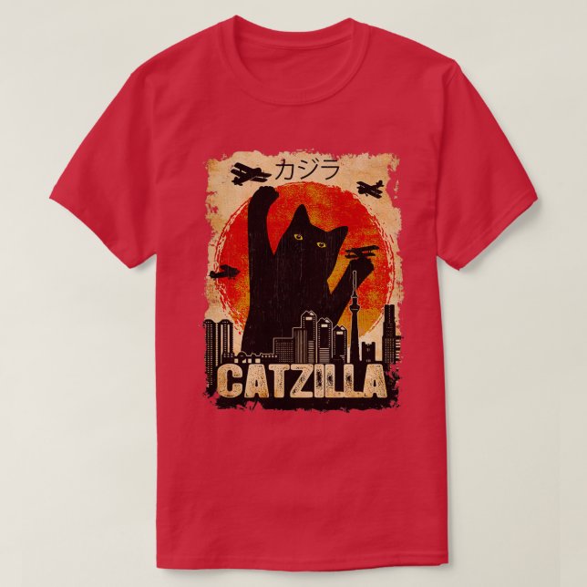 Vintage Catzilla Funny Black Cat  T-Shirt (Design Front)