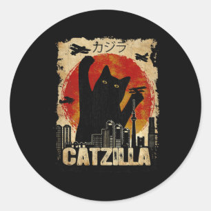 Vintage Catzilla - Funny Kitten And Cat Pullover H Classic Round Sticker