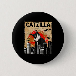 Vintage Catzilla - Funny Tuxedo Cat And Kitten 6 Cm Round Badge
