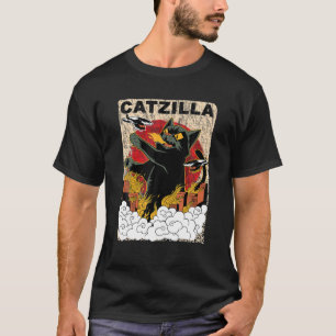 Vintage Catzilla Giant Cat Japanese Anime Black Fu T-Shirt