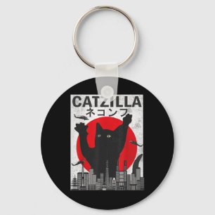 Vintage Catzilla Japanese Sunset Style Cat Kitten Key Ring