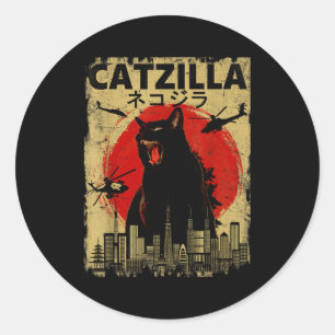 Vintage Catzilla Tee - Funny Kitten And Cat Lover  Classic Round Sticker