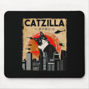 Vintage Catzilla Tee - Funny Tuxedo Cat And Kitten Mouse Pad