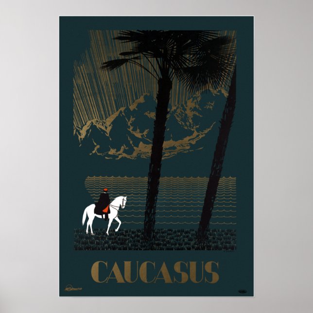 Vintage Caucasus Mountains Russia Travel Poster (Front)