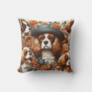 Vintage Cavalier King Charles Spaniel Painting Cushion