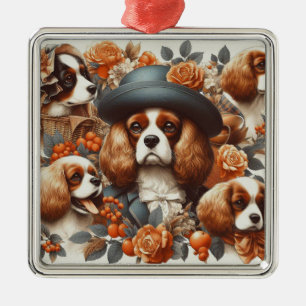 Vintage Cavalier King Charles Spaniel Painting Metal Ornament