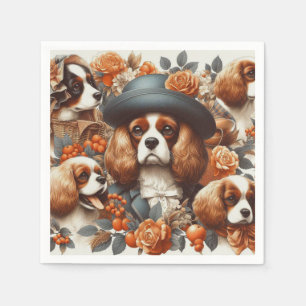 Vintage Cavalier King Charles Spaniel Painting Napkin