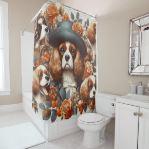 Vintage Cavalier King Charles Spaniel  Painting Shower Curtain
