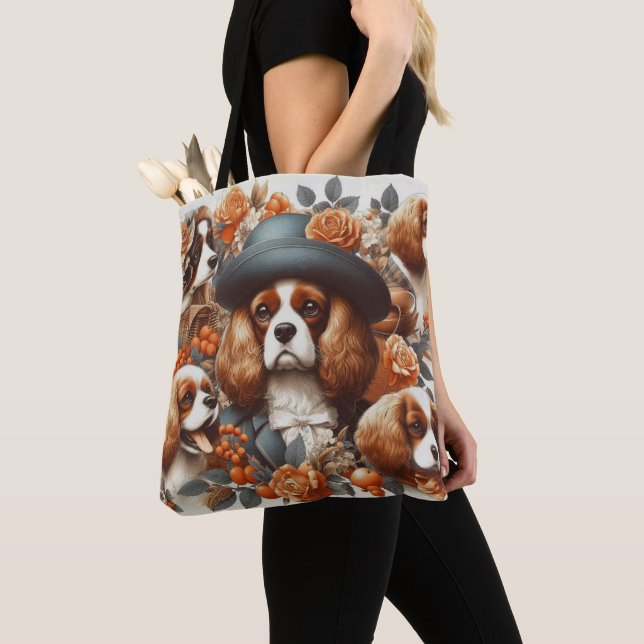 Vintage Cavalier King Charles Spaniel  Painting Tote Bag (Close Up)