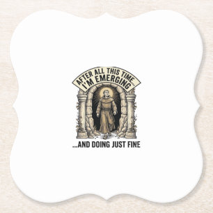 Vintage Cave Humour Engraving Graphic Shirt Design Paper Coaster