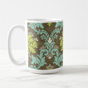 Vintage Celadon and Aqua Damask Coffee Mug