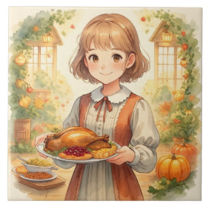 Vintage,Celebrating the Harvest Season Ceramic Tile