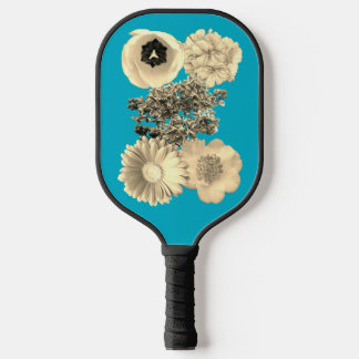 Vintage Celebration Teal/Pink Sepia Flowers Pickleball Paddle
