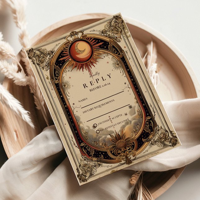 Vintage Celestial Art Nouveau Wedding RSVP Card (Creator Uploaded)