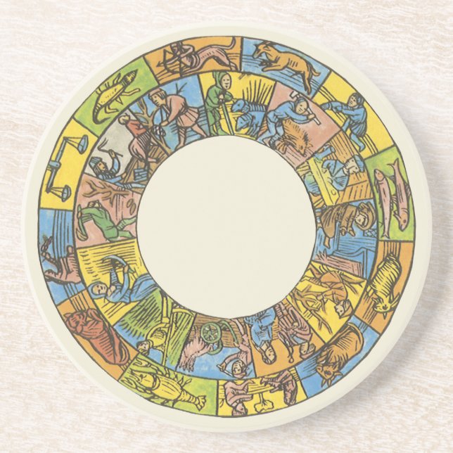 Vintage Celestial, Astrological Zodiac Wheel Coaster (Front)