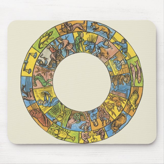 Vintage Celestial, Astrological Zodiac Wheel Mouse Pad (Front)
