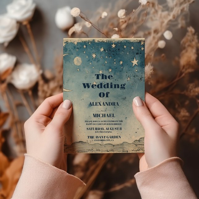 Vintage Celestial Blue Crescent Moon Invitation (Creator Uploaded)