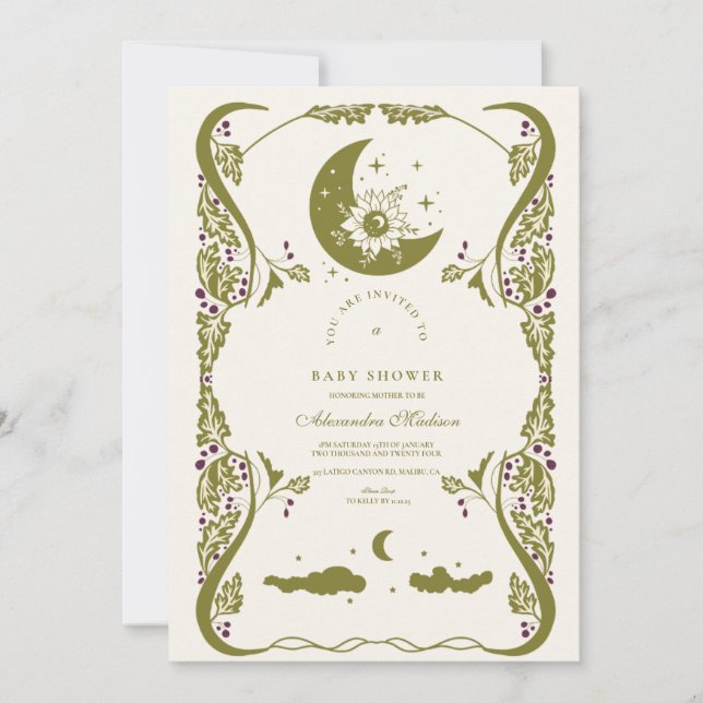 Vintage Celestial Botanical Baby Shower  Invitation (Front)