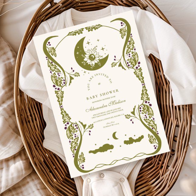 Vintage Celestial Botanical Baby Shower  Invitation (Creator Uploaded)