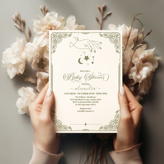 Vintage Celestial Botanical Baby Shower Invitation (Creator Uploaded)