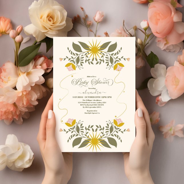 Vintage Celestial Botanical Baby Shower Invitation (Creator Uploaded)