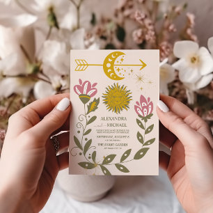 Vintage Celestial Botanical Wedding Invitation