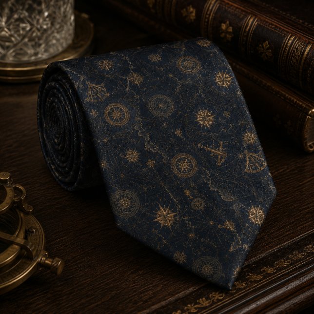 Vintage Celestial Compass Navy Blue  Tie (Creator Uploaded)