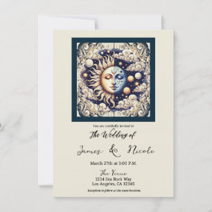 Vintage Celestial Half Sun & Moon Cream Beige Invitation
