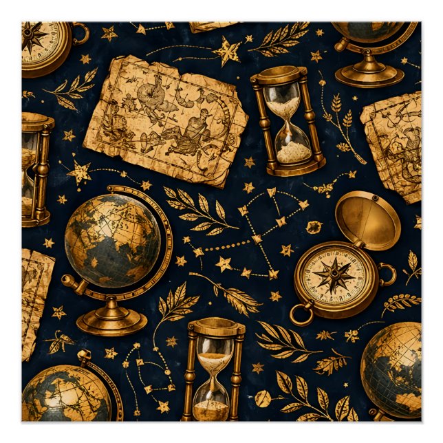 Vintage Celestial Map & Astronomy Pattern Poster (Front)