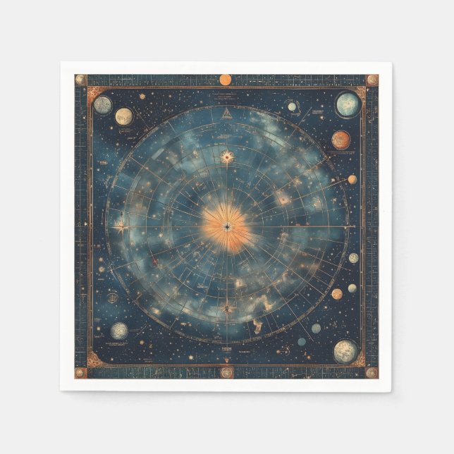 Vintage Celestial Map with Zodiac and Planetary Napkin (Front)