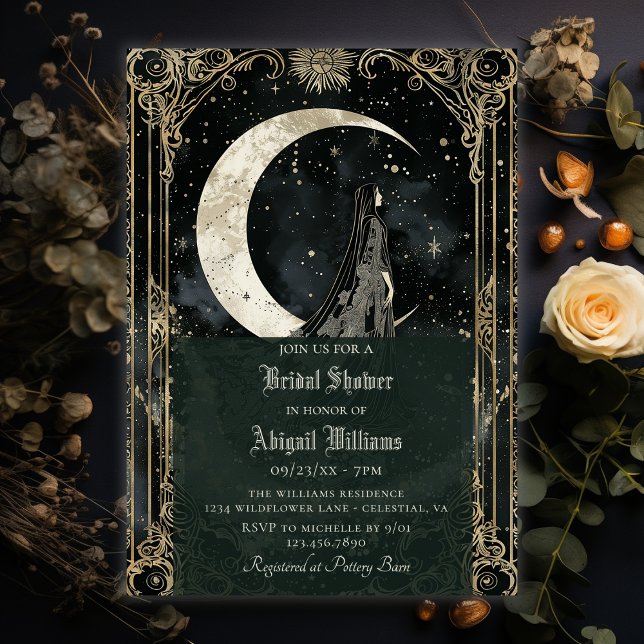Vintage Celestial Moon Stars Mystic Bridal Shower Invitation (Creator Uploaded)
