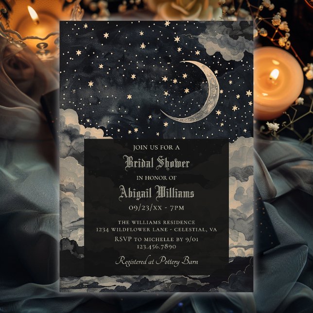 Vintage Celestial Moon Stars Mystic Bridal Shower Invitation (Creator Uploaded)