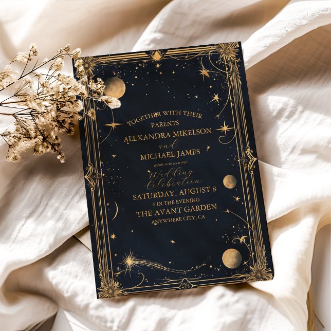Vintage Celestial Moon Stars Wedding Invitation (Creator Uploaded)