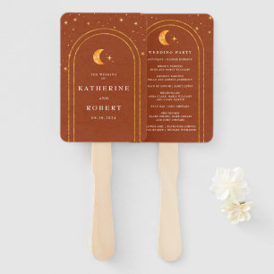 Vintage Celestial Moon Stars Wedding Program Hand Fan