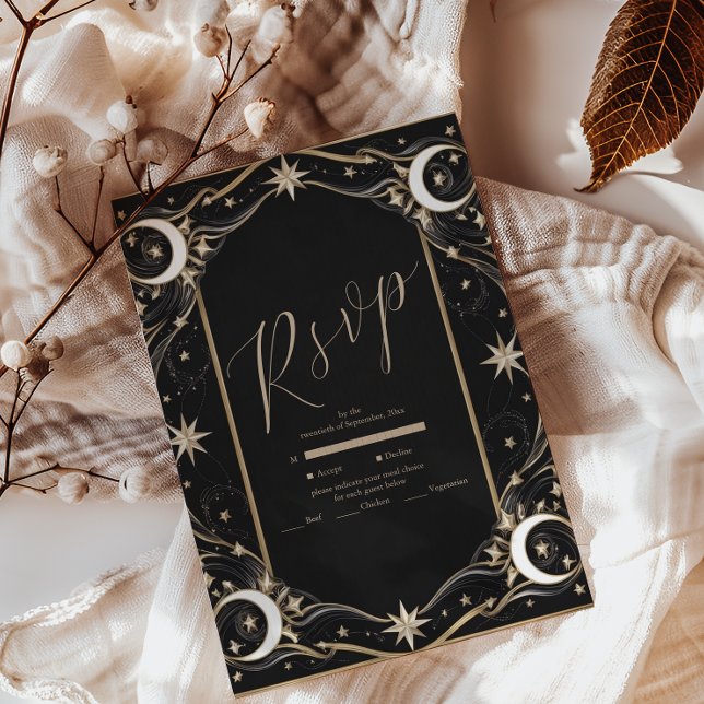 Vintage Celestial Moon Stars Wedding RSVP Card (Creator Uploaded)