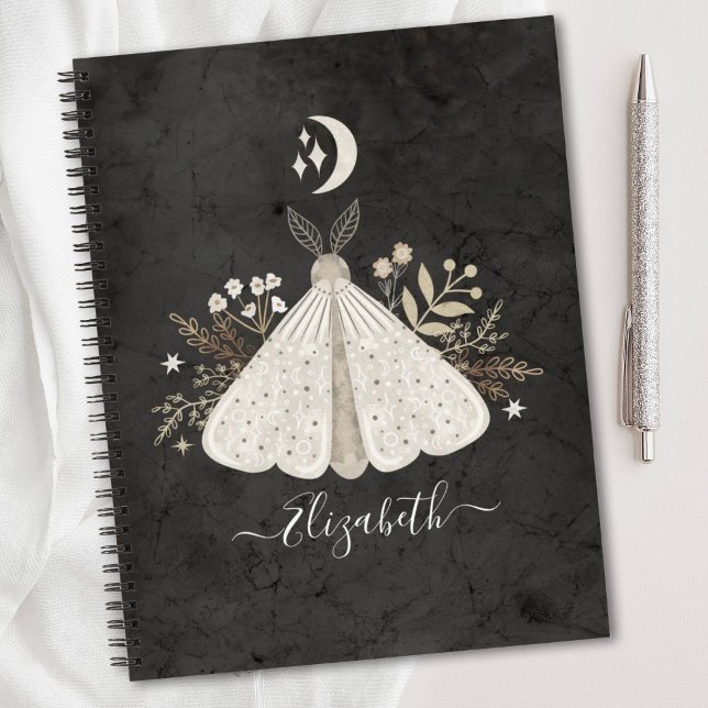Vintage Celestial Mystical Moth Journal Notebook (An elegant celestial moth journal notebook with elegant script. Personalize it with your name.)