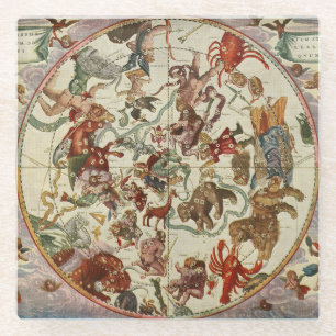 Vintage Celestial Northern Star Chart 1660 Glass Coaster