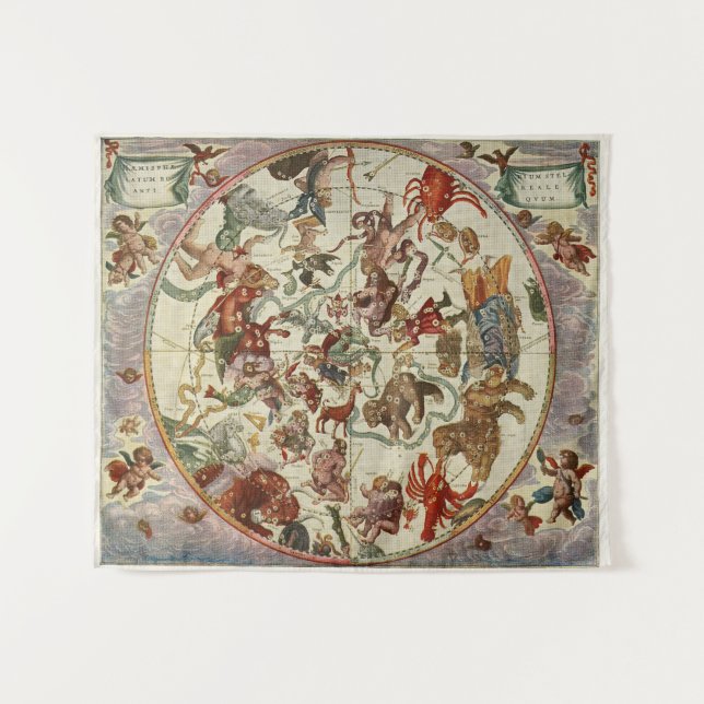 Vintage Celestial Northern Star Chart 1660 Tapestry (Front (Horizontal))