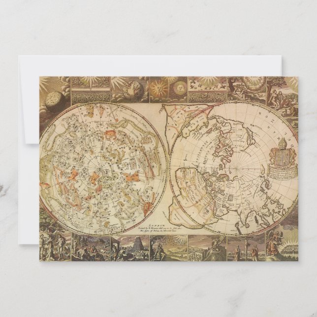 Vintage Celestial Planisphere Map by Joseph Moxon (Front)