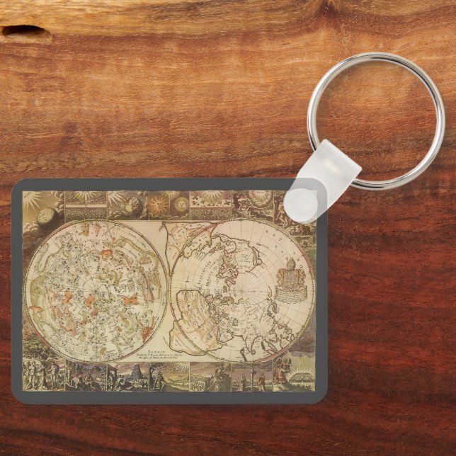 Vintage Celestial Planisphere Map by Joseph Moxon Key Ring (Front)
