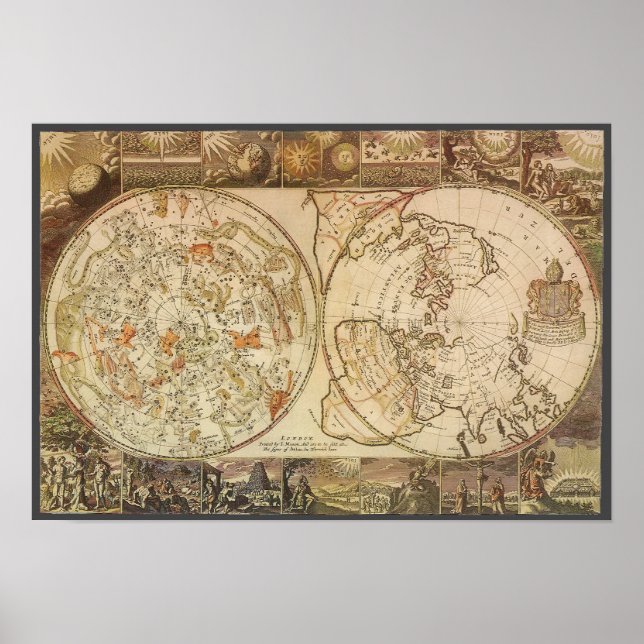 Vintage Celestial Planisphere Map by Joseph Moxon Poster (Front)