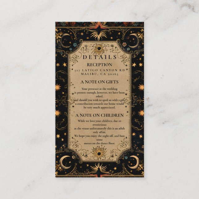 Vintage Celestial Renaissance Wedding Enclosure Card (Front)