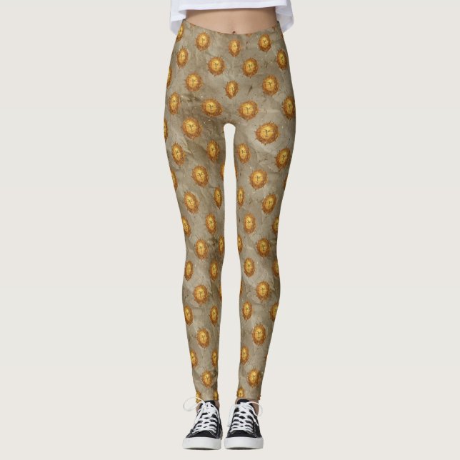 Vintage Celestial Sun Astrology Pattern Leggings (Front)