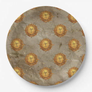 Vintage Celestial Sun Astrology Pattern Paper Plate