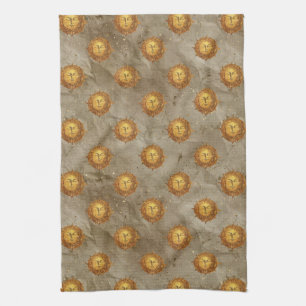 Vintage Celestial Sun Astrology Pattern Tea Towel