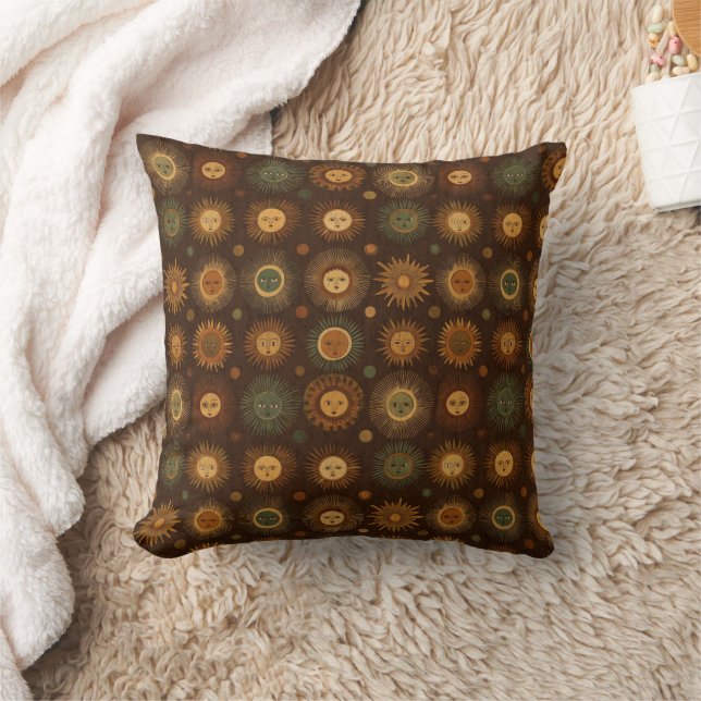 Vintage Celestial Sun Face Pattern Cushion (Blanket)